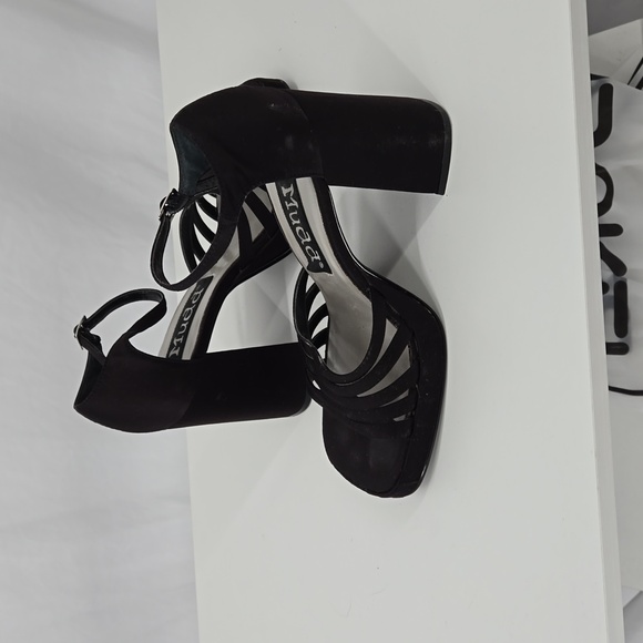 Mudd Vintage 90s Strappy Satin High Heels Black Ankle Strap Shoe Size 7 - Picture 4 of 11